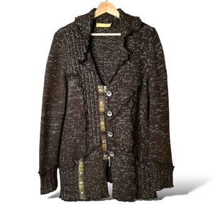 CRISCA Poly Acrylic Wool Blend Long Sleeve Button Front Brown Cardigan US Sz L